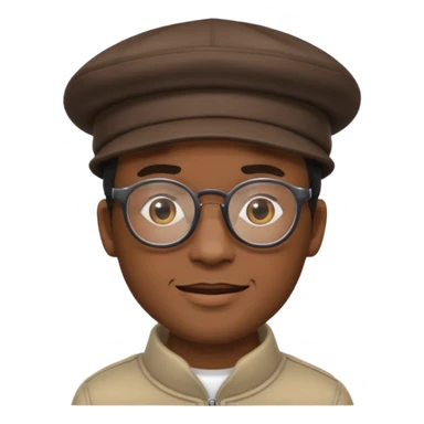 black man with glasses, wearing a hat, friendly expression, inspired by the main character from the movie Soul, emoji style sticker