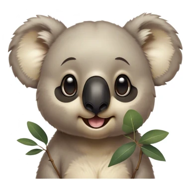 Cinematic Comical Koala Portrait Emoji, Head tilted dramatically with an exaggeratedly amused expression, featuring a quirky grey fur with a comically large black nose and wide, expressive eyes filled with playful disbelief, Simplified yet hilariously expressive features, highly detailed, glowing with a slightly sassy glow, high shine, dramatic yet playful, stylized with an air of cheeky eucalyptus mischief, bright and endearing, soft glowing outline, capturing the essence of a spirited and over‐the‐top koala, so meme‐worthy it feels like it could hug its way into internet fame instantly! sticker