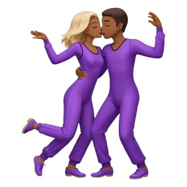 Last two brain cells dancing looking weird and kissing. not iphone emoji style. they wear purple jumpsuits sticker
