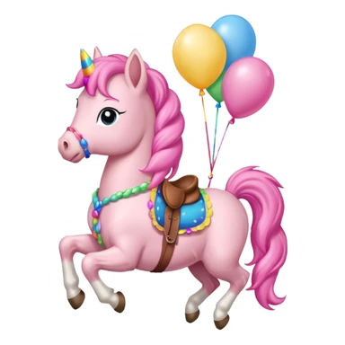 pinky pie mlp holding colorful balloons tied to its saddle, looking cheerful. sticker