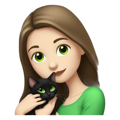 pale brunette girl with long brown hair with bright green eyes holding black cat sticker
