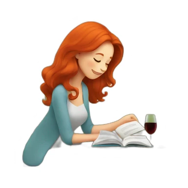redhead woman reading a book with a glass of wine in a park sticker