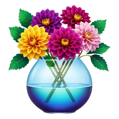 realistic dahlia flowers in a clear vase with clear water sticker
