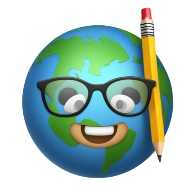 smile earth with pencil and glasses sticker