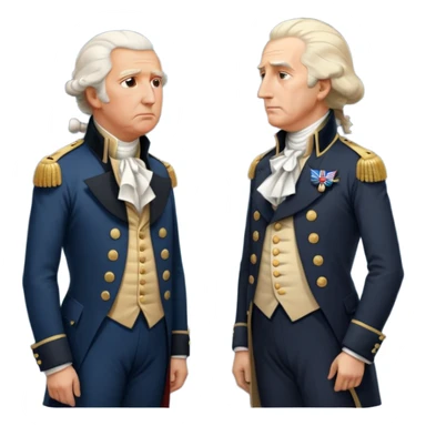 “Donald Trump and George Washington facing each other. Trump in a modern suit, visibly shocked. George Washington in colonial uniform, calm and silent. Realistic style, cinematic lighting.” sticker