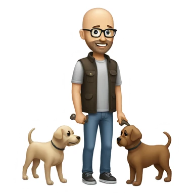 Bald guy with some beard and glasses picking up his dogs poop sticker