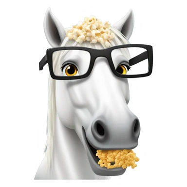 white horse in 3D movie glasses eats popcorn sticker