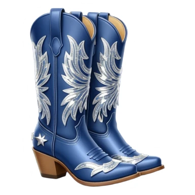 Realistic navy blue fashion cowgirl boots with sparkly shiny glitter fringe sticker