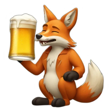 drunk ragged fox with beer sticker