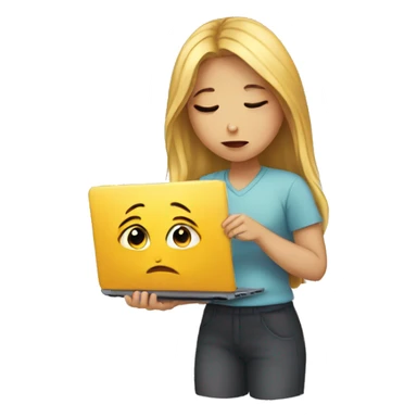 sad girl and holding laptop sticker