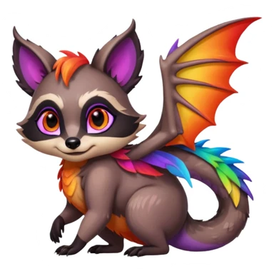 black female raccoon dragon hybrid with rainbow colored wings and purple eyes hugging red female raccoon dragon hybrid with rainbow colored wings and orange eyes sticker