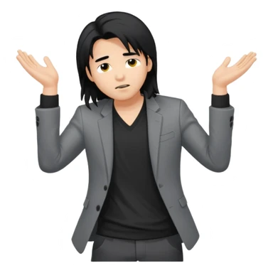 asian young man with long black hair falling on the forehead in grey blazer and black t-shirt  sticker