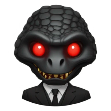 Reptiloid in black suite with red laser eyes on the gold coin sticker