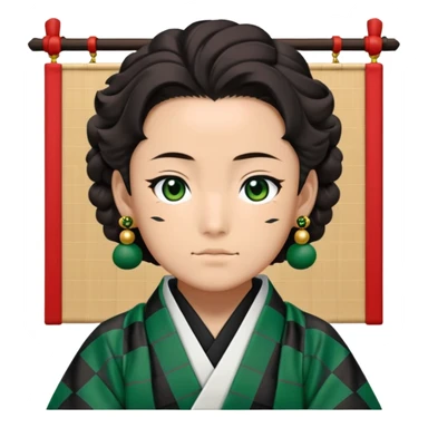 Tanjiro Kamado from Demon Slayer with black and green checkered haori and hanafuda earrings sticker