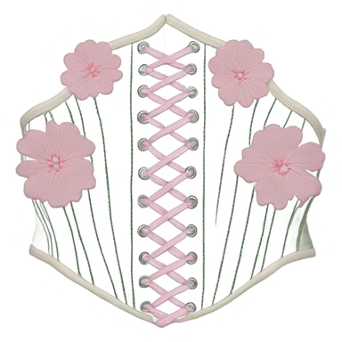 Sage green corset with pink flower embroidery, isolated sticker