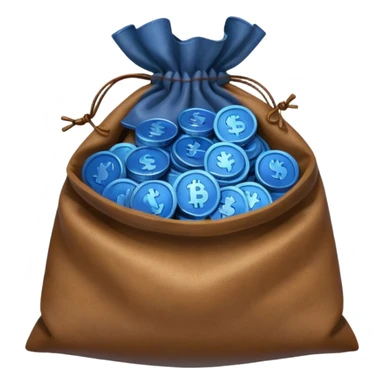 blue coins inside an opened brown money bag  sticker