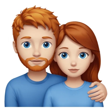 Ginger boy without beard hugging brunette girl. Both have blue eyes.  sticker