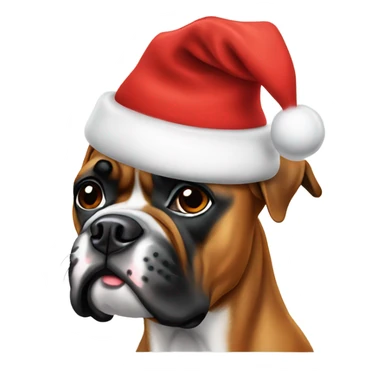Boxer dog wearing a Christmas hat sticker