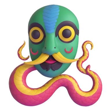 Oxumarê, African rainbow serpent deity with human face, having only a mustache (clean shaven on the cheeks) and a mole on the left side below the lip sticker