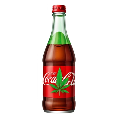 iconic curved Coca-Cola style glass bottle in red with a green cannabis leaf and "red pop" text on the label sticker