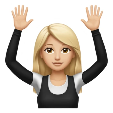 I want a white female dj animated gif emoji with long straight blonde hair putting hands up in the air. Wearing a black tight top with no sleeve sticker