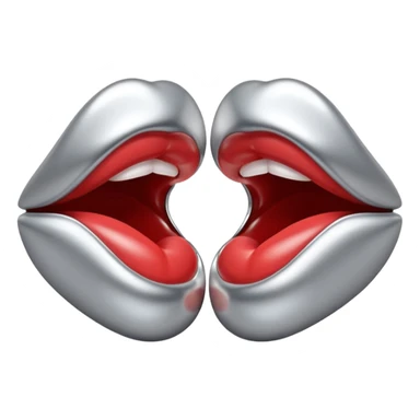 A seductive pair of slightly parted lips emoji made of liquid silver chrome, smooth glossy metallic surface, soft sensual curves, subtle reflections, luxury sexy aesthetic, minimal iOS emoji style, centered composition, clean white background, soft studio lighting, no text sticker