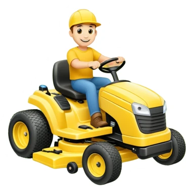 Lawn mowing character or mascot on a yellow zero turn ride on mower sticker