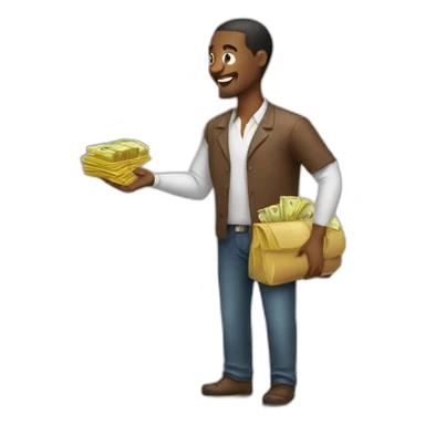 Man giving money sticker