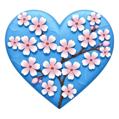  blue sakura heart, heart made of white sakura petals with pink accents, remove background sticker