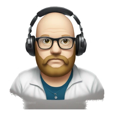 Fat white dj with a mobius beard behind turntables wearing glasses sticker