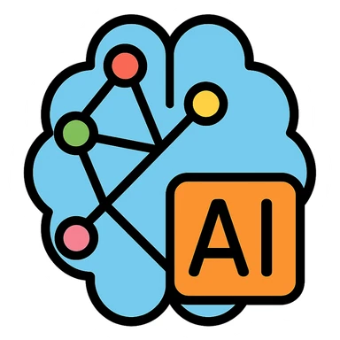AI neural network as an icon, abstract, interconnected nodes, minimal sticker
