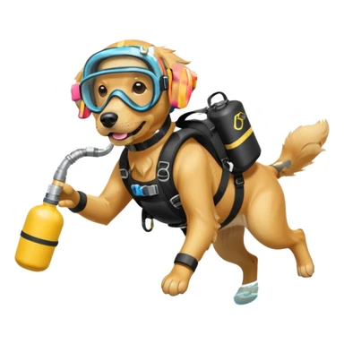 dog wearing scuba gear dive into the sea with diver mask and oxygen tank sticker