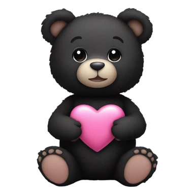 black teddy bear holding a pink heart with an A on it sticker
