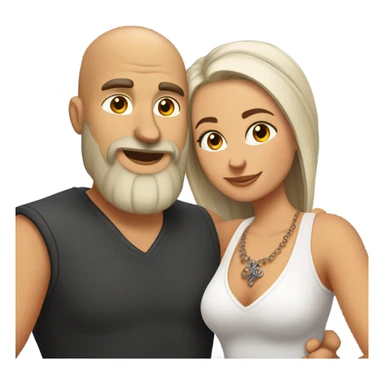 White orange Bearded guy with bald head and tattoos on left hand hugging a long brunette hair Croatian girl with nose ring stud sticker