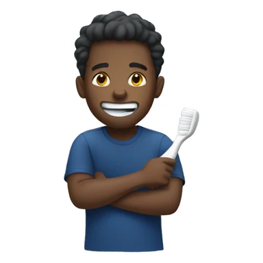 black guy wearing dark blue t-shirt brushing teeth sticker