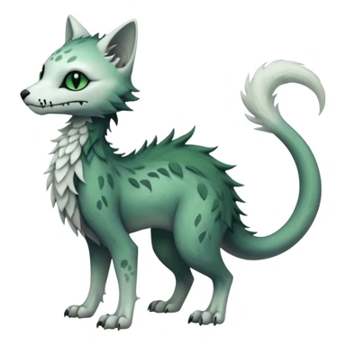 Kawaii divine swampy white-skeletal gloomy ghostly dark greyish dark-deep-greenish foggy eldritch elegant cute beautiful realistic edgy fantasy feline-vernid-sergal-fursona animal creature with a tufted tail full body with intricate markings  sticker