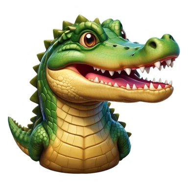 Cinematic Realistic Comical Crocodile Portrait Emoji, Head tilted dramatically with an exaggeratedly amused expression, featuring a striking, glossy scaly hide with bold textures and wide, expressive eyes full of playful disbelief, rendered with vivid natural hues and lifelike detail, high shine, dramatic yet playful, styled with an air of cheeky aquatic mischief, soft glowing outline, capturing the essence of a spirited and over‐the‐top crocodile that looks ready to snap its jaws in a burst of viral wild humor! sticker
