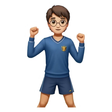 Harry Potter is in sports clothes doing morning exercises, he is in the field before his magic school sticker