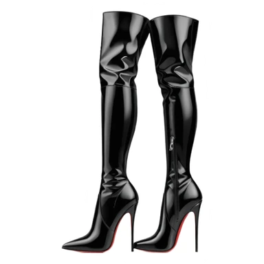 Black aesthetic thigh-high patent leather boots, sharp stiletto heel, elegant silhouette, minimal background, soft studio lighting, luxury editorial style, dramatic shadows, ultra detailed.
 sticker