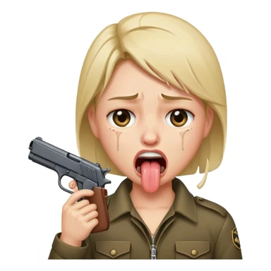 sticking out tongue and crying with gun pointed to head sticker