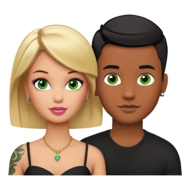 Brown skin blonde hair barbie with her boyfriend with black short hair and green eyes with tattoos sticker