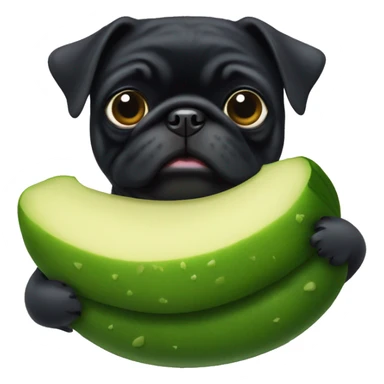 Black pug with a pickle sticker
