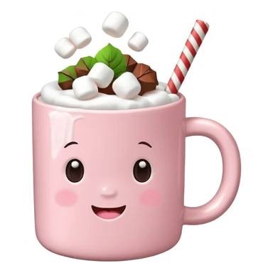 light pink mug with hot chocolate and marshmallows sticker