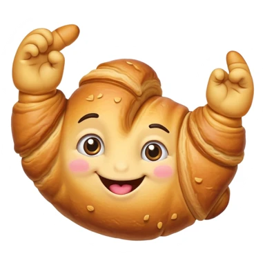 a drawn croissant with eyes and a smiling mouth, making a heart with his fingers sticker