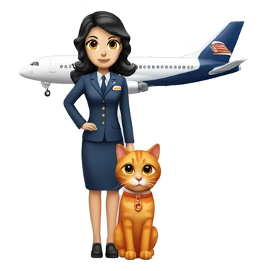 Dark hair brown eyed flight attendant with an all orange cat sticker