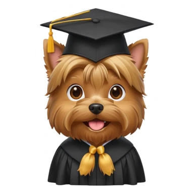 Yorkshire Terrier with a graduation cap, showing intelligence, playful emoji style sticker