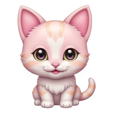 Cute chibi kitten emoji, big sparkly eyes, tiny pink nose, pastel colors, simple thick outline, smiling, clean flat shading, transparent background, no text sticker