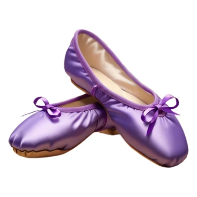 cinematic-realistic-ballet-shoes,-soft-satin-purple-pointe-shoes-with-delicate-ribbons,-resting-gently-on-a-polished-wooden-floor,-subtle-creases-in-the-fabric,-glowing-under-the-warm-golden-light-of-a-rehearsal-studio,-evoking-ele sticker