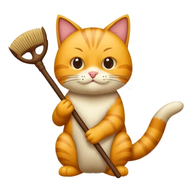 Un gato agarrando una escoba sticker