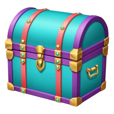 wooden treasure chest filled with coins pack in gradient of turquoise, blue, pink, purple, and coral color and jewels sticker